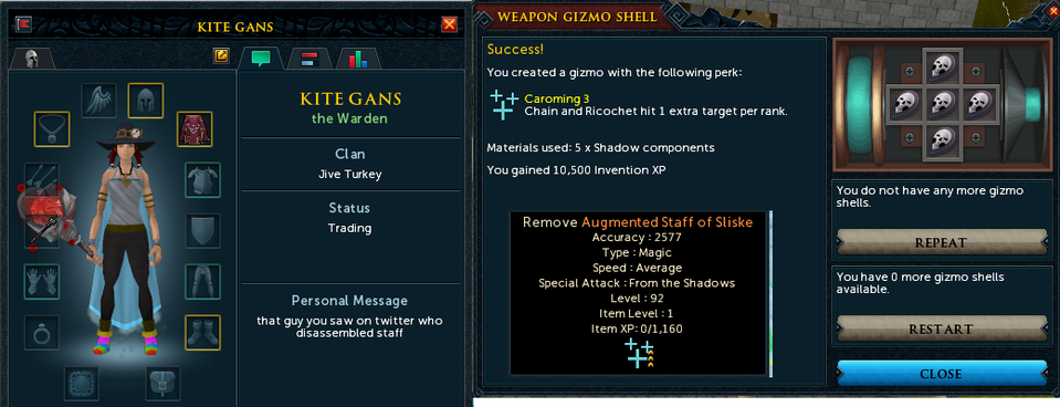 First Staff of Sliske in game perked with Caroming 3 from Staff of Sliske  disassemble