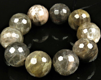 VERY Beautiful ~ Adularescent Indian Black Moonstone Faceted Round Bead -  12.5mm - 10 beads - C1186