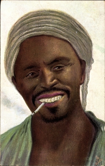 Artist Postcard Dusky Smile, Lächelnder Afrikaner mit Zigarette, Tuck 9270