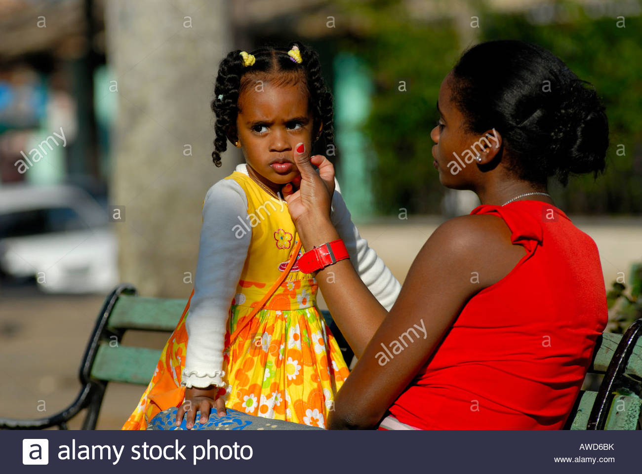 Afro-Cuban mother and daughter, Havana, Cuba, Caribbean, Americas - Stock