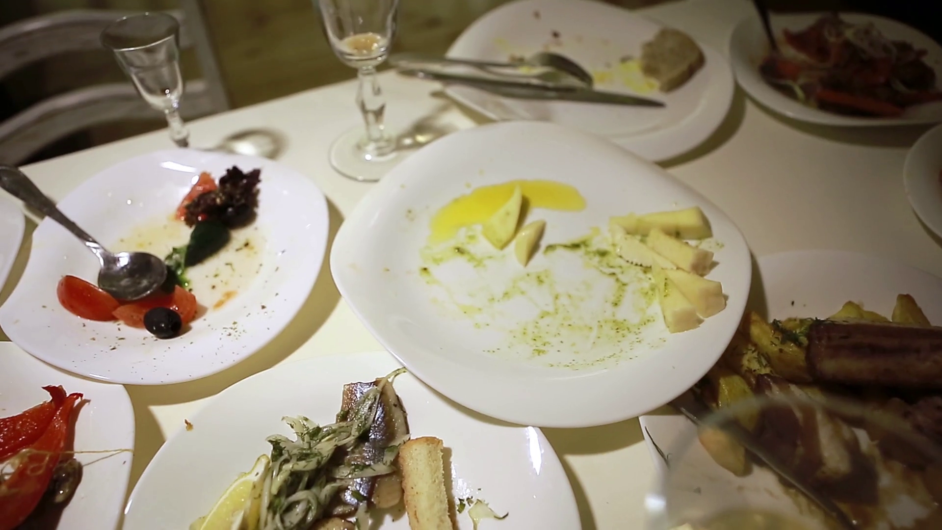 Wasted food on served festive table after dinner party Stock Video Footage  - Storyblocks Video
