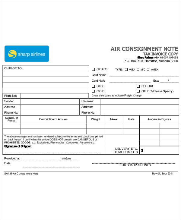 Consignment Note Template Free Download
