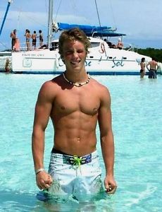Image is loading Shirtless-Male-Blond-Beach-Boy-In-Water-Shaggy-