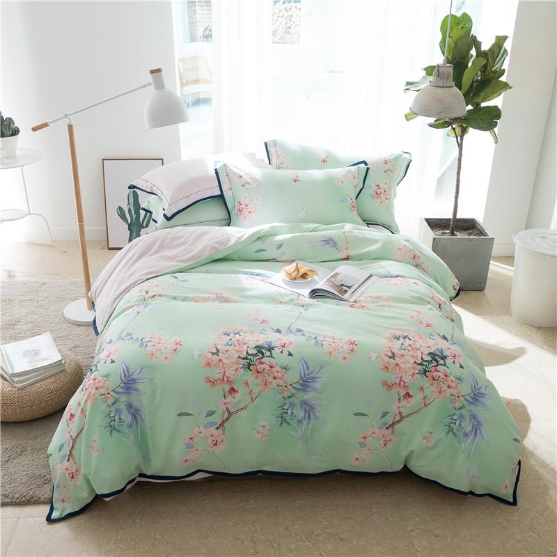 Super Soft Tencel Cotton Bedding Set/Bedclothes Queen King Size Flower  Print Girls Bed Room Set Duvet Cover Bed Sheet Pillowcase Linen Duvet Cover  Cheap