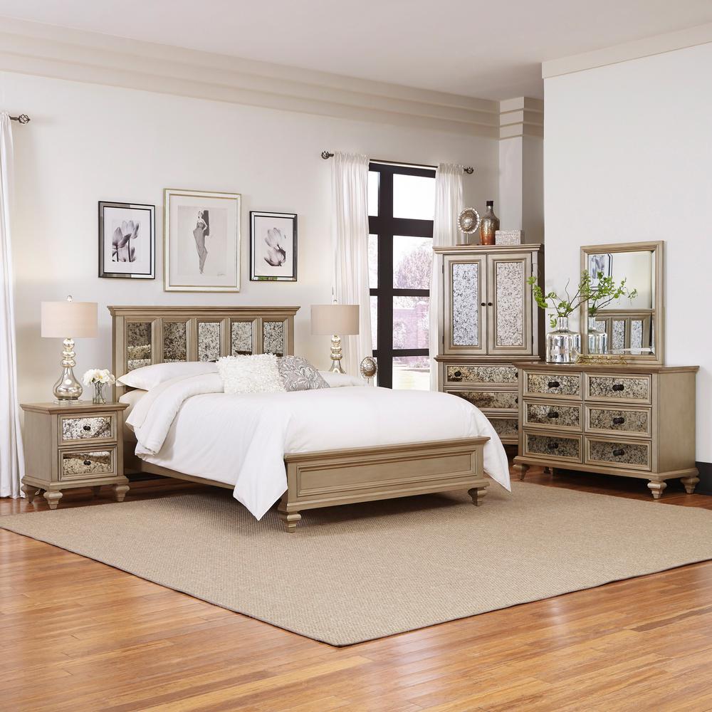 Home Styles Visions 5-Piece Silver Gold Champagne Finish King Bedroom Set