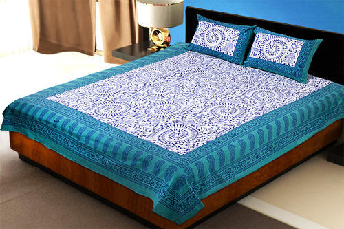 Animal Print Turquoise Cotton Double Bedsheet Jaipuri Hand