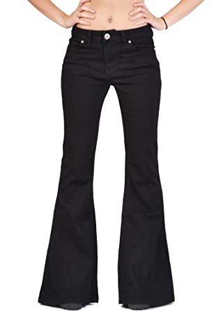 Glamour Outfitters 60s 70s Flares Bell-Bottom Wide Flared Jeans - Black (8)