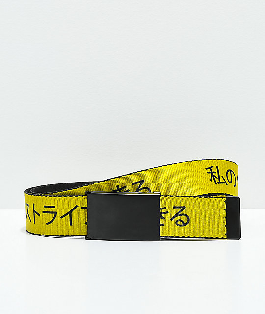 Buckle Down Kanji cinturón tejido amarillo y negro