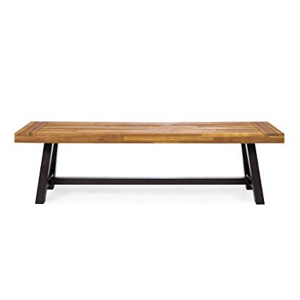 GDF Studio Colonial | Outdoor Acacia Wood and Rustic Metal Bench | Perfect  for Patio |
