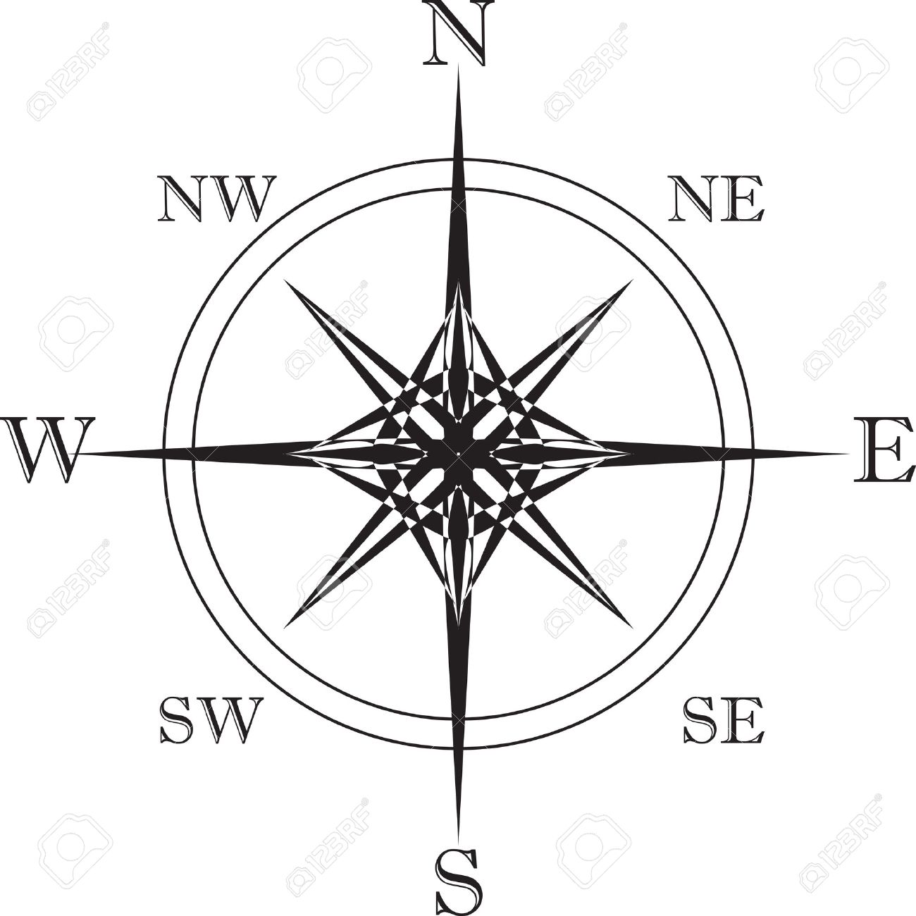 Cardinal Points star in black and white - big eps file Stock Vector -  17716979