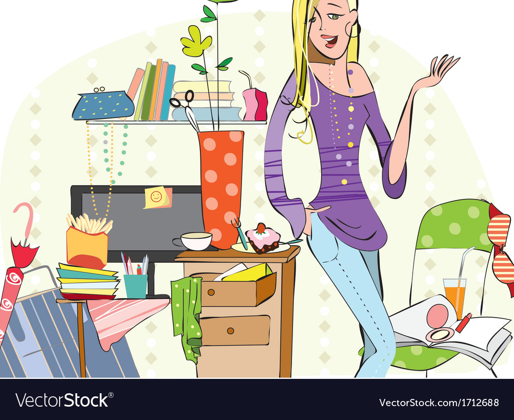Young careless girl in her messy room vector image