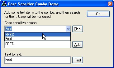 When searching for strings in Combo boxes, the search is always case- insensitive. I have a need for a case-sensitive combo box in an  application,