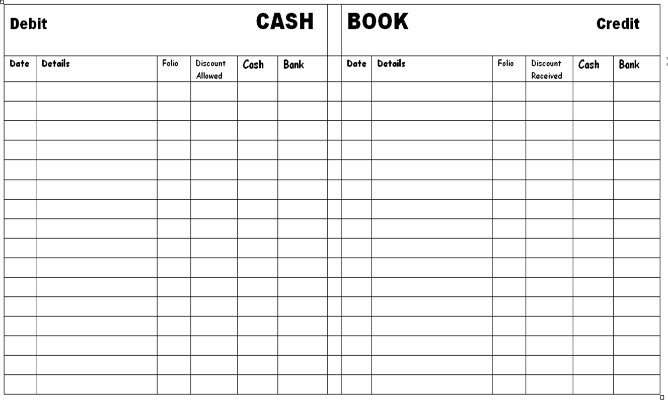 Bank, cash book format, bank book format
