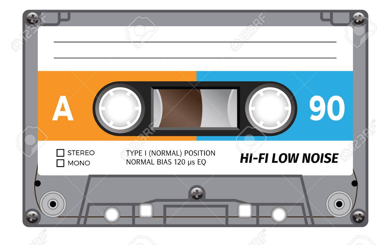 Casete retro plástico de audio, música en cassette, cinta de cassette.  Aislado en