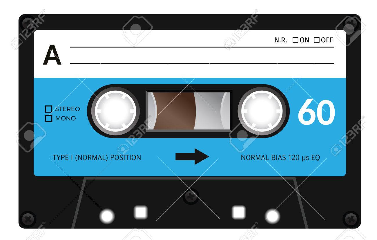Casete retro plástico de audio, música en cassette, cinta de cassette.  Aislado en