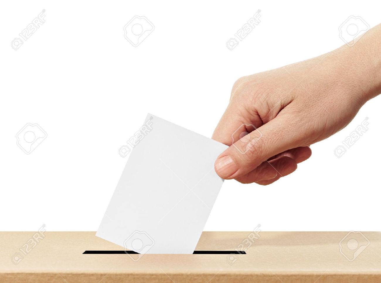 close up of a ballot box and casting vote on white background Stock Photo -  32805386