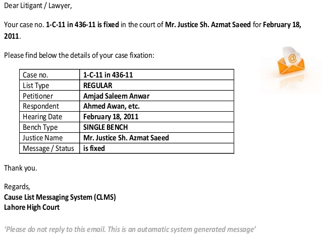 Lahore High Court Cause List Messaging System (CLMS) and Case History Look  up Helpline