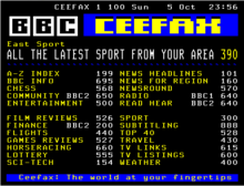 A BBC Ceefax page from 5 October 2008