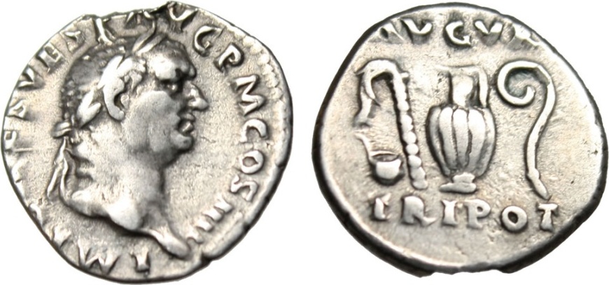 Denarius 71 AD Roman Imperial Vespasian Silver Denarius