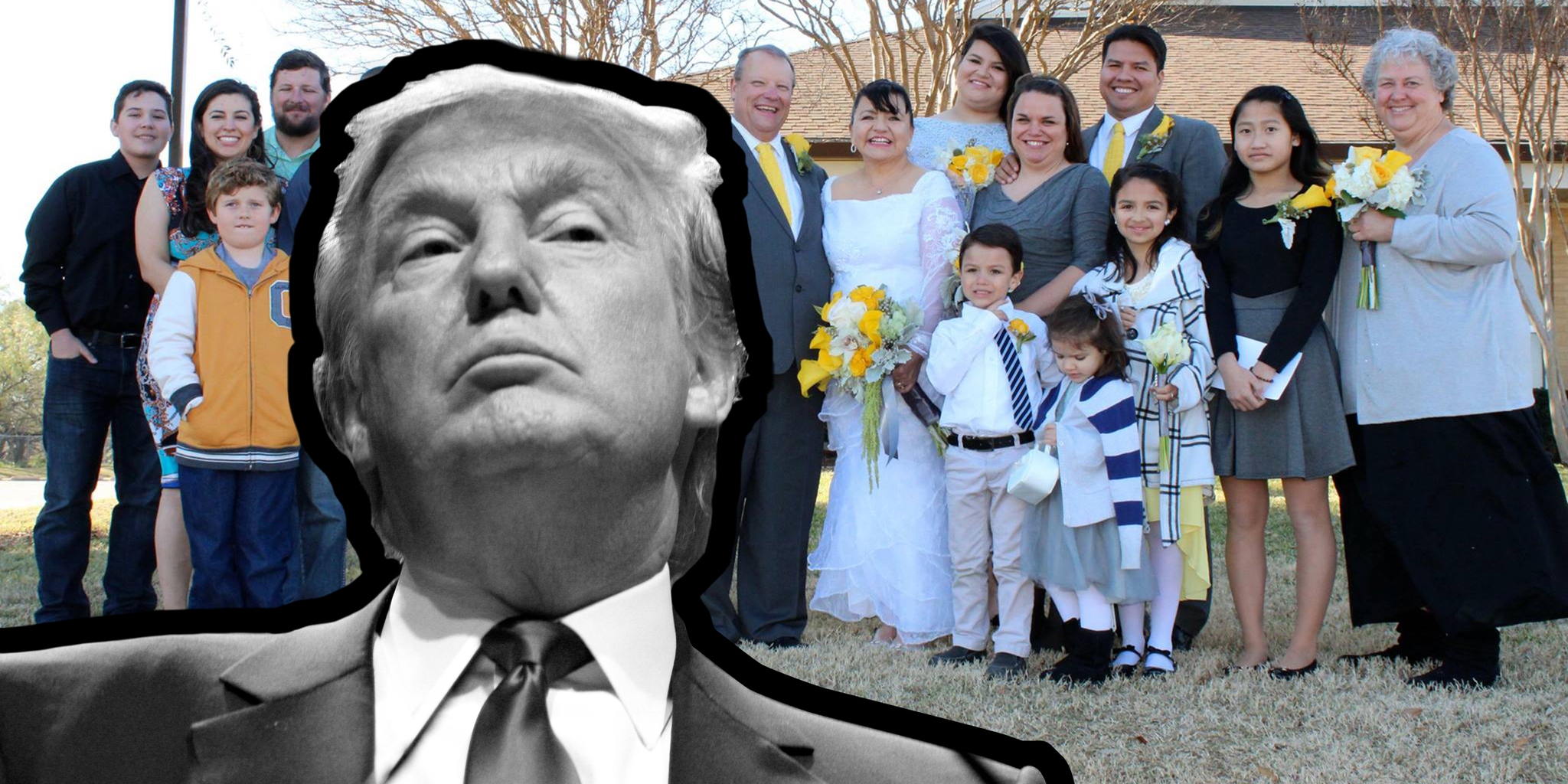 Donald Trump in front of wedding photo