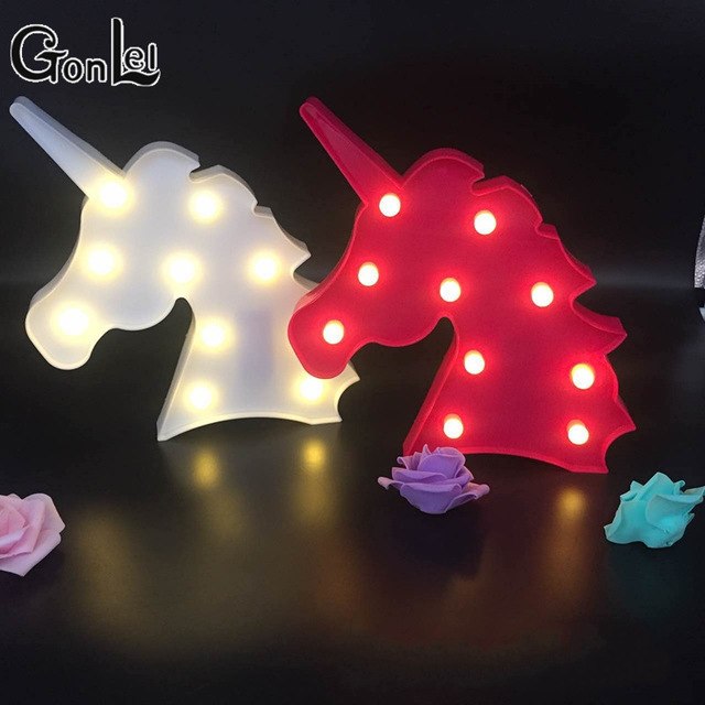 GonLeI 12inch LED Plastic Unicorn Shape Marquee Sign Indoor Room Deration  Night Light Led Action Figure
