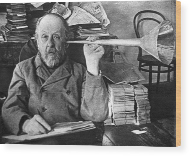 Konstantin Tsiolkovsky Wood Print featuring the photograph Tsiolkovsky With  His Ear Trumpet by Ria Novosti
