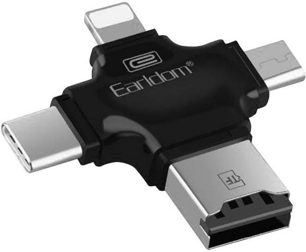 Earldom All in One Multi-function External Card Reader for iOS Lightning  Connector, Micro, Type-C and USB in Black