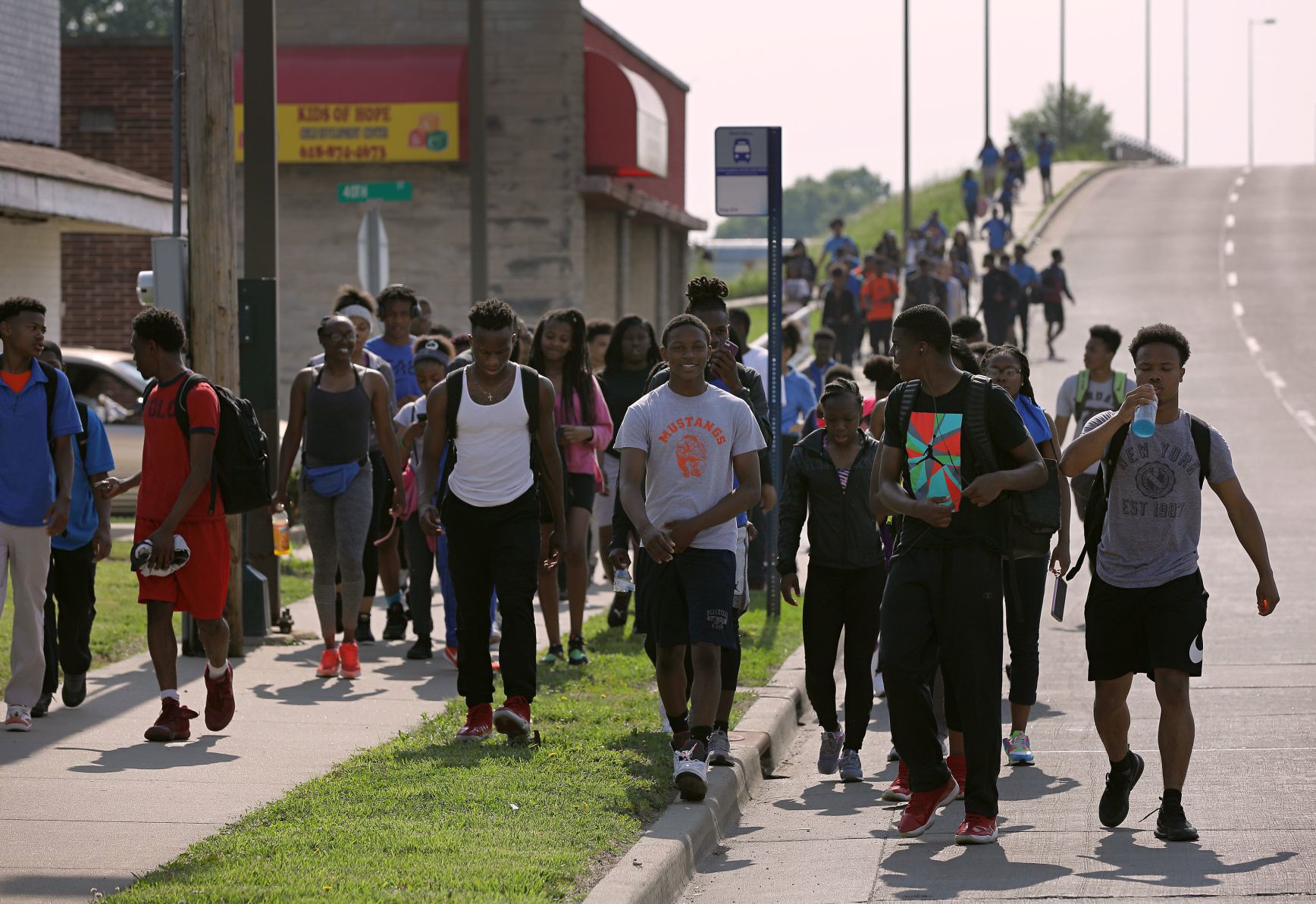 Students walk out of East St. Louis High School, march to admistration  building