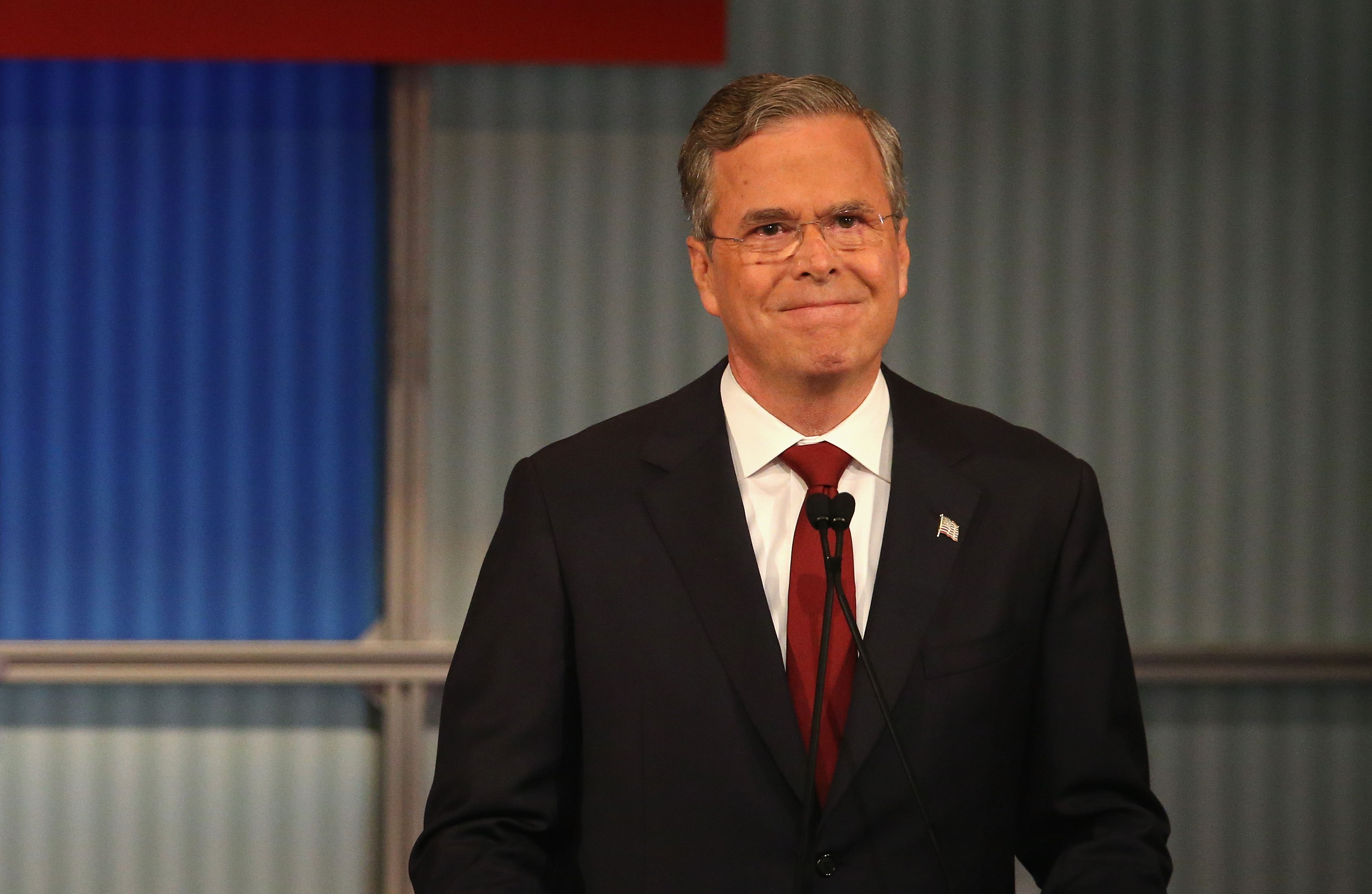 MILWAUKEE, WI - NOVEMBER 10: Republican presidential candidate Jeb Bush  smiles during the Republican