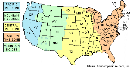 Eastern time zone map
