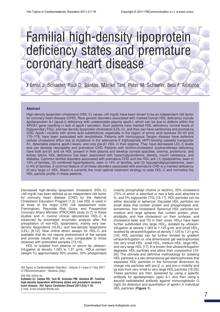 (PDF) Familial high-density lipoprotein deficiency states and premature  coronary heart disease