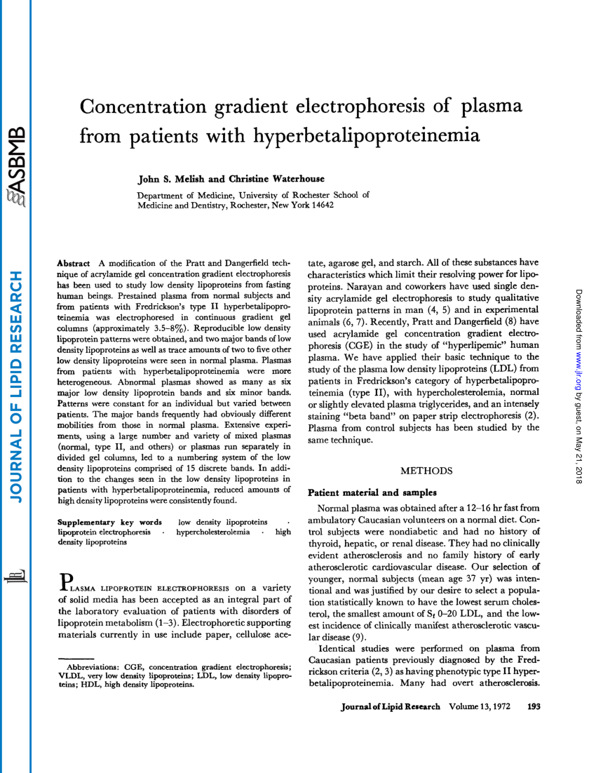 (PDF) Concentration gradient electrophoresis of plasma from patients with  hyperbetalipoproteinemia