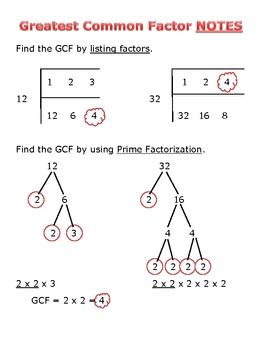 Greatest Common Factor Notes (3 ways to find GCF)