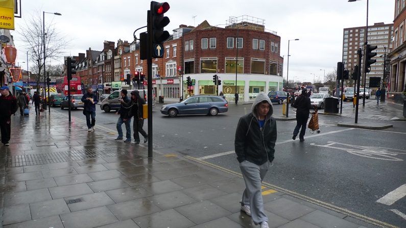 Hackney Central now has wider pavements, no guard railings, nor staggered  crossings.