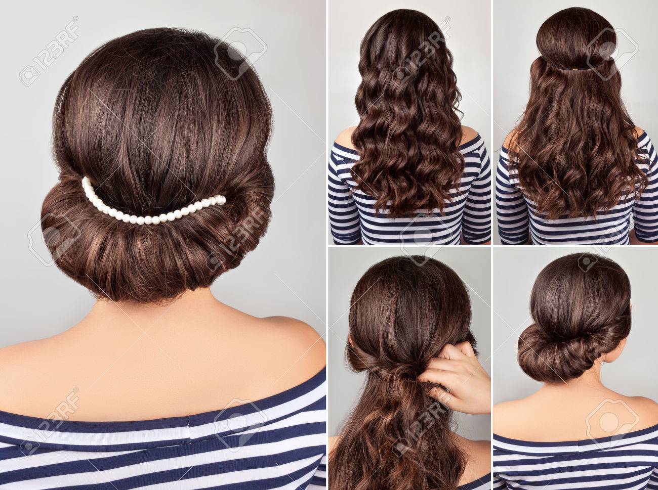 greek style hairdo with string of pearls tutorial. Hairstyle for long hair.  Sea style