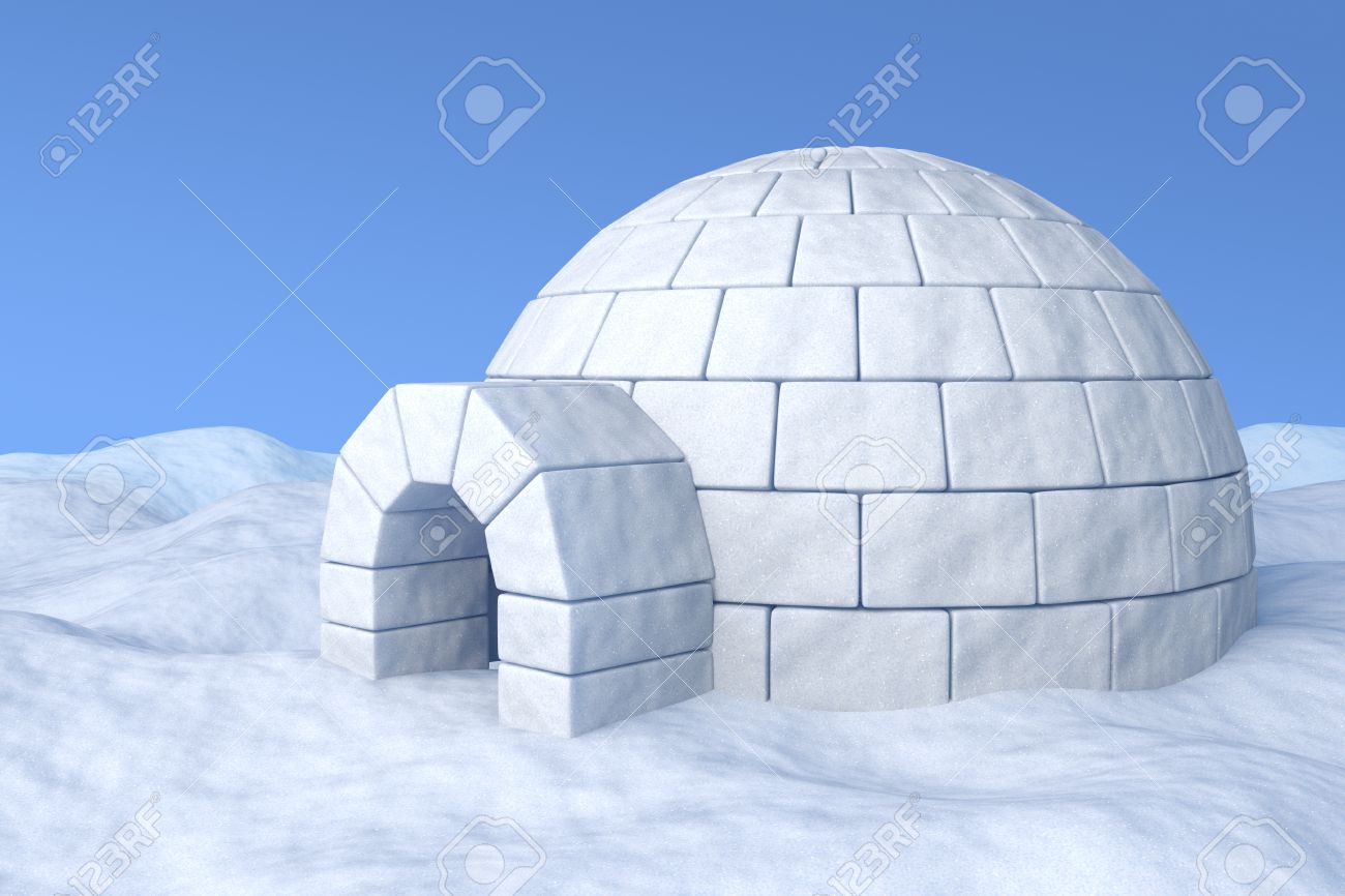 Depósito de hielo del iglú en la nieve blanca bajo el cielo azul  ilustración tridimensional Foto