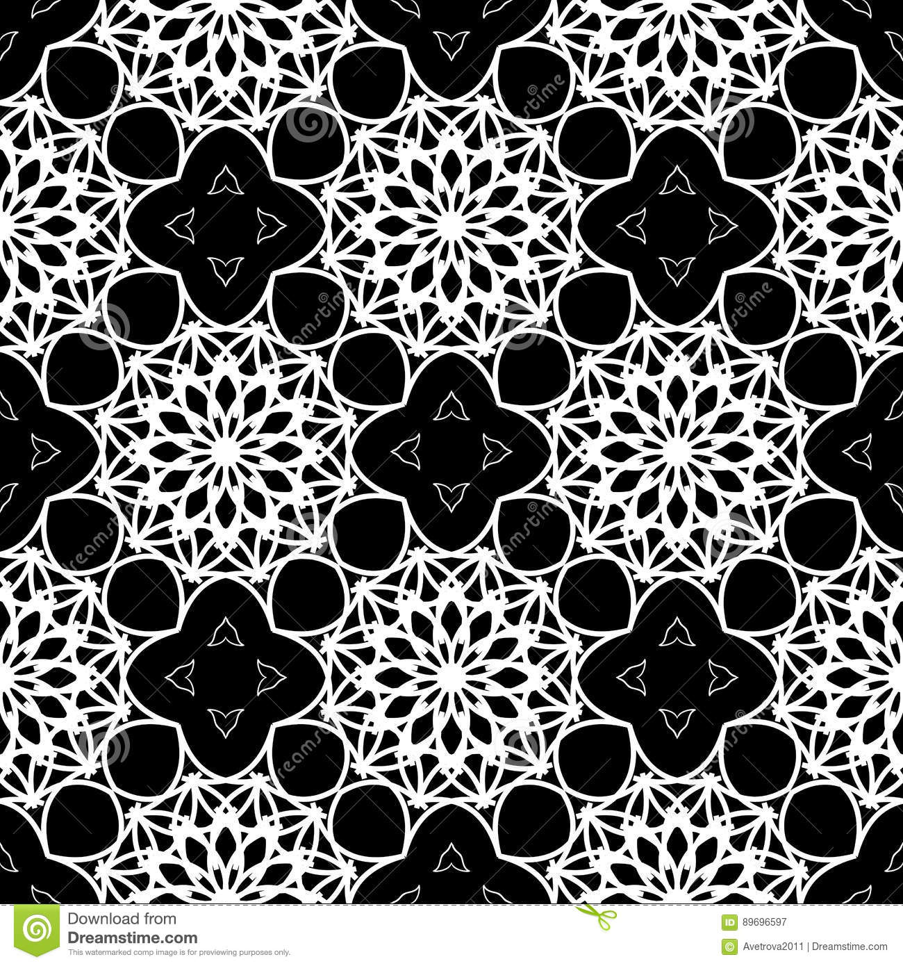 Intricate black and white pattern. Abstract lace-like seamless background.  Repeating monochromatic pattern. Vector